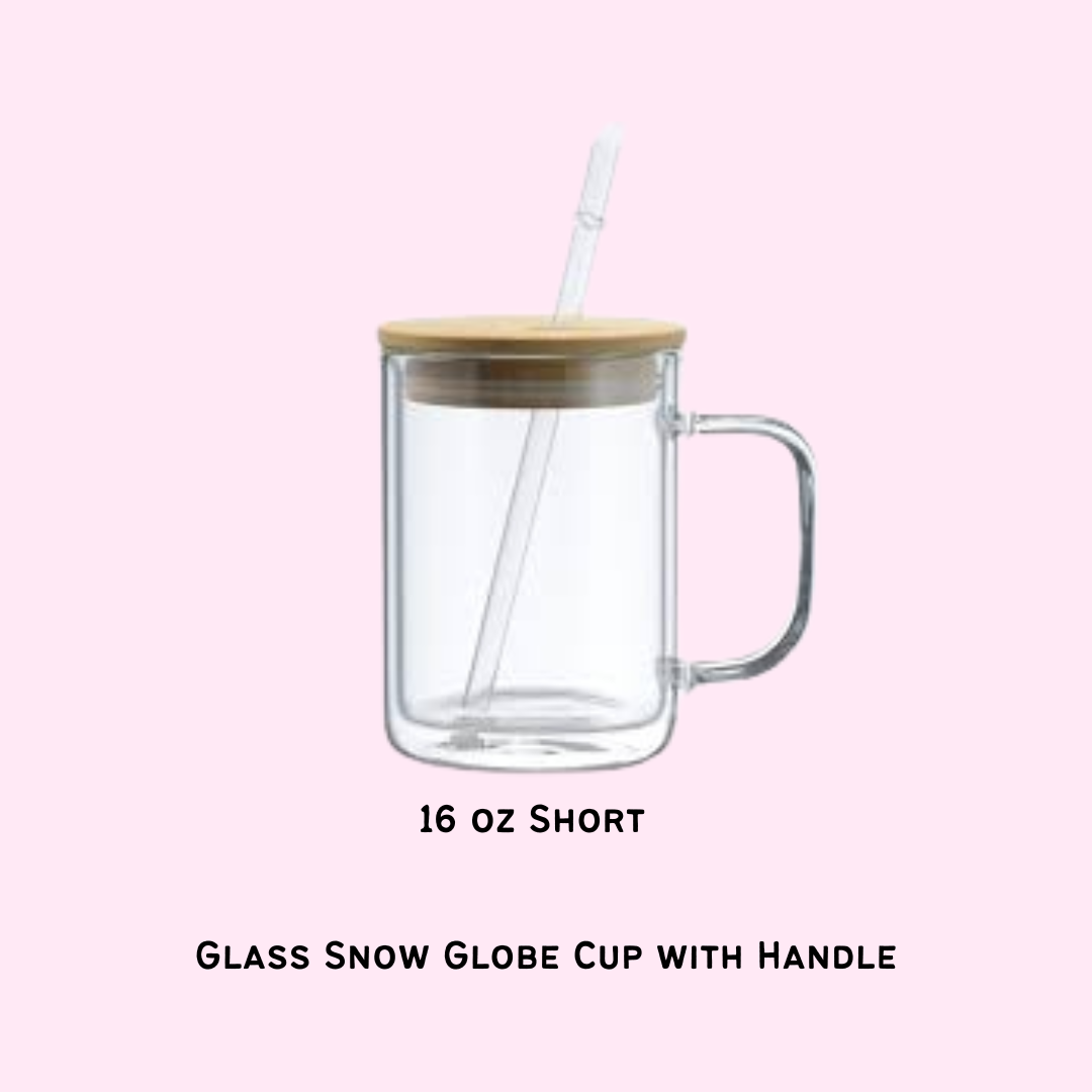 16 oz Short Glass Snow Globe Cup with Handle