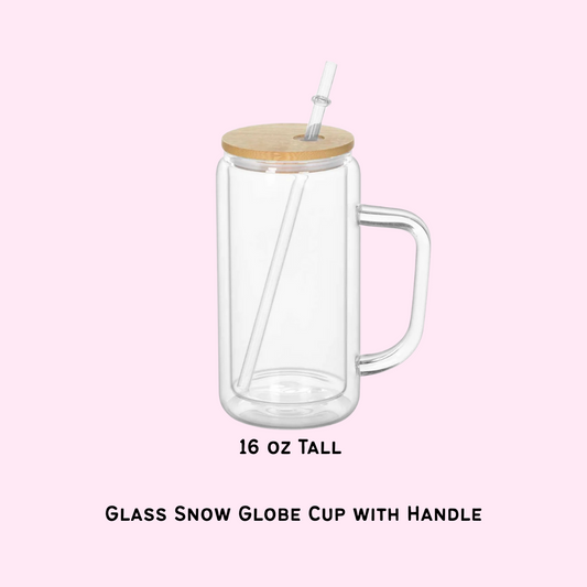 16 oz Tall Glass Snow Globe Cup with Handle