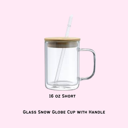 16 oz Short Glass Snow Globe Cup with Handle